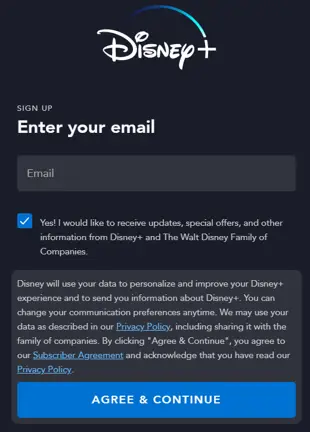 Disney+ Sign Up Form